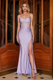 Trendy Mermaid Spaghetti Straps Lilac Corset Formal Dress with Split Front