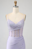 Glitter Lilac Corset Mermaid Long Formal Dress with Slit