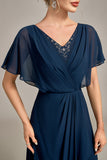 Navy A-Line Asymmetrical Sequins Mother of the Bride Dress With Beading