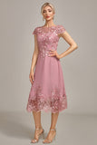 Dusty Rose A-Line Tea-Length Mother of the Bride Dress With Sequins