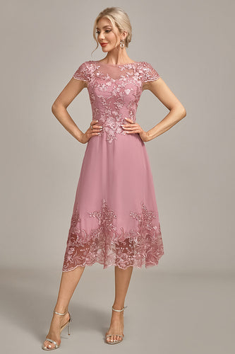 Dusty Rose A-Line Tea-Length Mother of the Bride Dress With Sequins