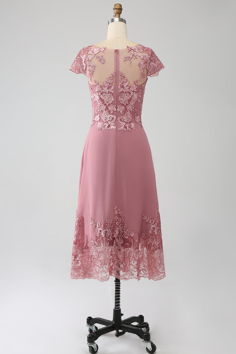 Load image into Gallery viewer, Dusty Rose A-Line Tea-Length Mother of the Bride Dress With Sequins