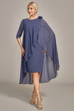 Sheath Scoop Beaded Knee-Length Chiffon Mother of the Bride Dress