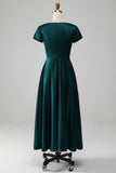 Peacock Satin V-Neck A-Line Pleated Mother of the Bride Dress