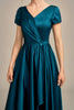 Load image into Gallery viewer, Peacock Green Satin V-neck A-line Pleated Mother of the Bride Dress
