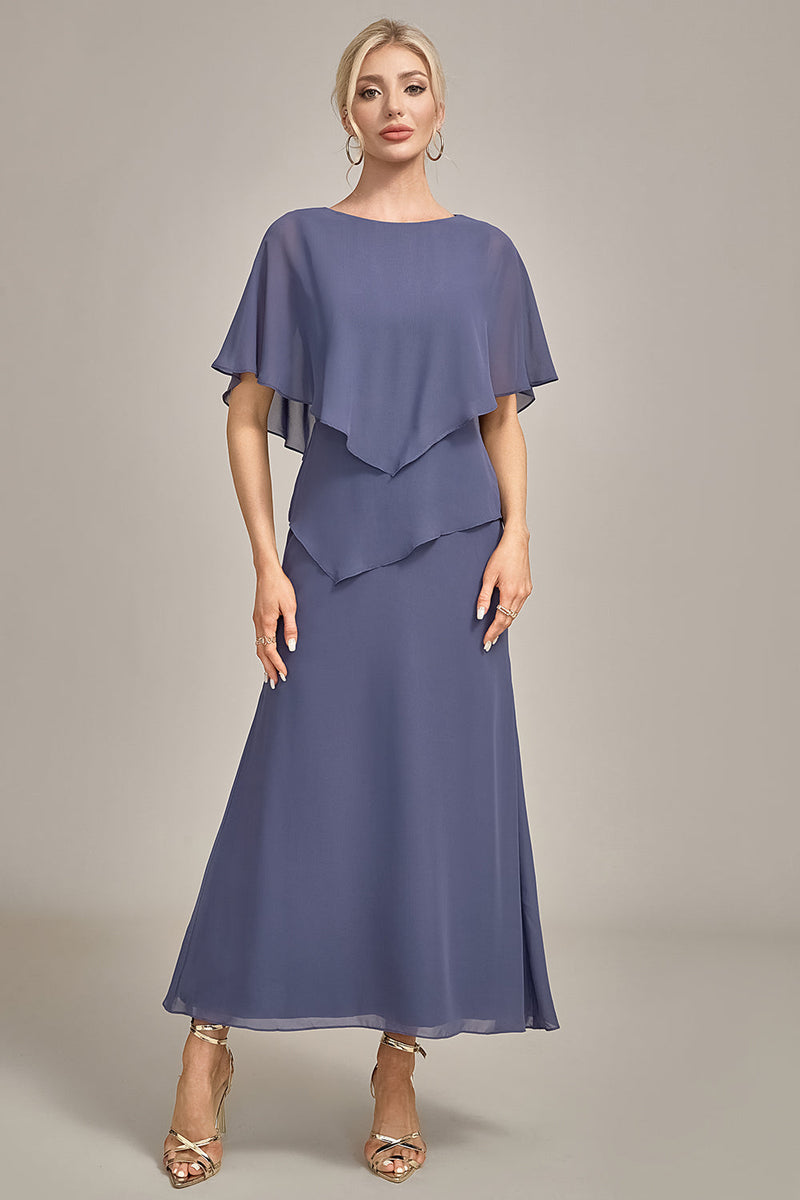 Load image into Gallery viewer, Sheath Scoop Tea-Length Stormy Chiffon Mother of the Bride Dress
