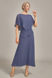 Sheath Scoop Tea-Length Stormy Chiffon Mother of the Bride Dress