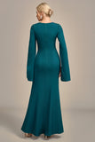 Glitter Dark Green Mermaid Round Neck Mother of the Bride Dress