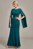 Glitter Dark Green Mermaid Round Neck Mother of the Bride Dress