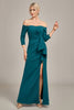 Load image into Gallery viewer, Dark Green Mermaid Off The Shoulder Cascading Ruffled Mother Of The Bride Dress