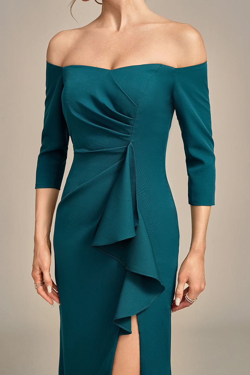 Load image into Gallery viewer, Dark Green Mermaid Off The Shoulder Cascading Ruffled Mother Of The Bride Dress