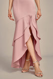 Pink Mermaid Asymmetrical Ruffled Mother of the Bride Dress