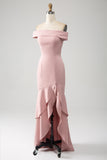 Pink Mermaid Ruffled Mother of the Bride Dress