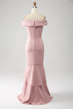 Pink Mermaid Asymmetrical Ruffled Mother of the Bride Dress