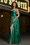 Sparkly A-line Dark Green Corset Formal Dress with Slit