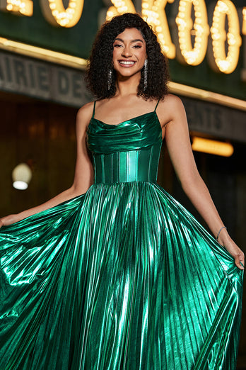 Sparkly A-line Dark Green Corset Formal Dress with Slit