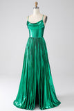 A-line Dark Green Corset Formal Dress with Slit