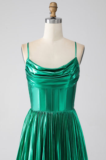 A-line Dark Green Corset Formal Dress with Slit