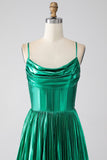 A-line Dark Green Corset Formal Dress with Slit