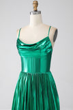 A-line Dark Green Corset Formal Dress with Slit