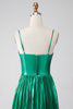 Load image into Gallery viewer, A-line Dark Green Corset Formal Dress with Slit