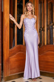 Stylish Mermaid Sweetheart Lilac Corset Formal Dress with Lace Appliques