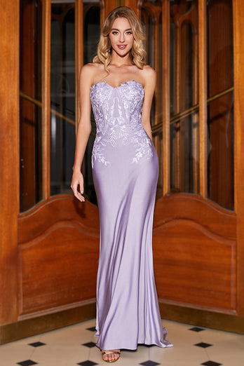 Stylish Mermaid Sweetheart Lilac Corset Formal Dress with Lace Appliques