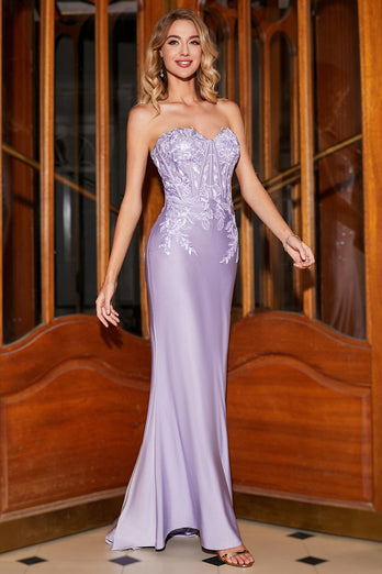 Stylish Mermaid Sweetheart Lilac Corset Formal Dress with Lace Appliques