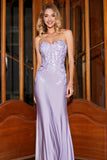 Stylish Mermaid Sweetheart Lilac Corset Formal Dress with Lace Appliques