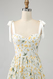 Ivory A-Line Floral Long Formal Dress