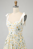 Ivory A-Line Floral Long Formal Dress