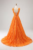 Load image into Gallery viewer, Orange A-Line Floral Lace Long Formal Dress