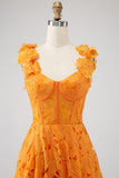 Orange A-Line Floral Lace Long Formal Dress