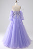 Load image into Gallery viewer, Lavender A-Line Strapless Tulle Long Formal Dress with Sleeves
