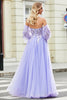Load image into Gallery viewer, Gorgeous A Line Off the Shoulder Lavender Corset Prom Dress with Appliques