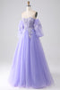 Load image into Gallery viewer, Lavender A-Line Strapless Tulle Long Formal Dress with Sleeves
