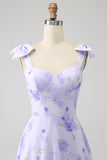 Lilac Corset Floral A-Line Long Formal Dress