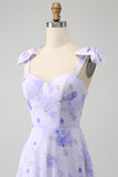 Lilac Corset Floral A-Line Long Formal Dress