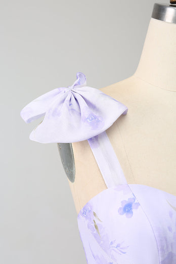 Lilac Corset Floral A-Line Long Formal Dress