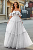 Load image into Gallery viewer, Ivory Off the Shoulder Polka Dots Ruffled Wedding Dress