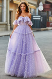 Off The Shoulder Lilac Corset A-Line Long Formal Dress