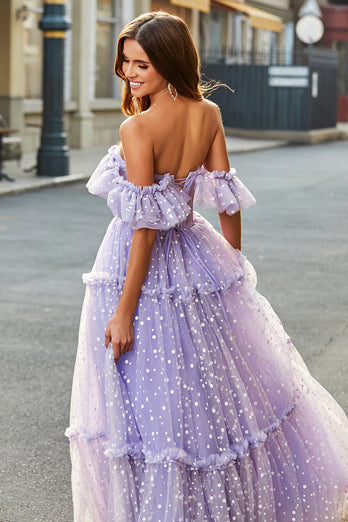 Off The Shoulder Lilac Corset A-Line Long Formal Dress