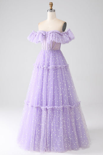 Off The Shoulder Lilac Corset Formal Dress