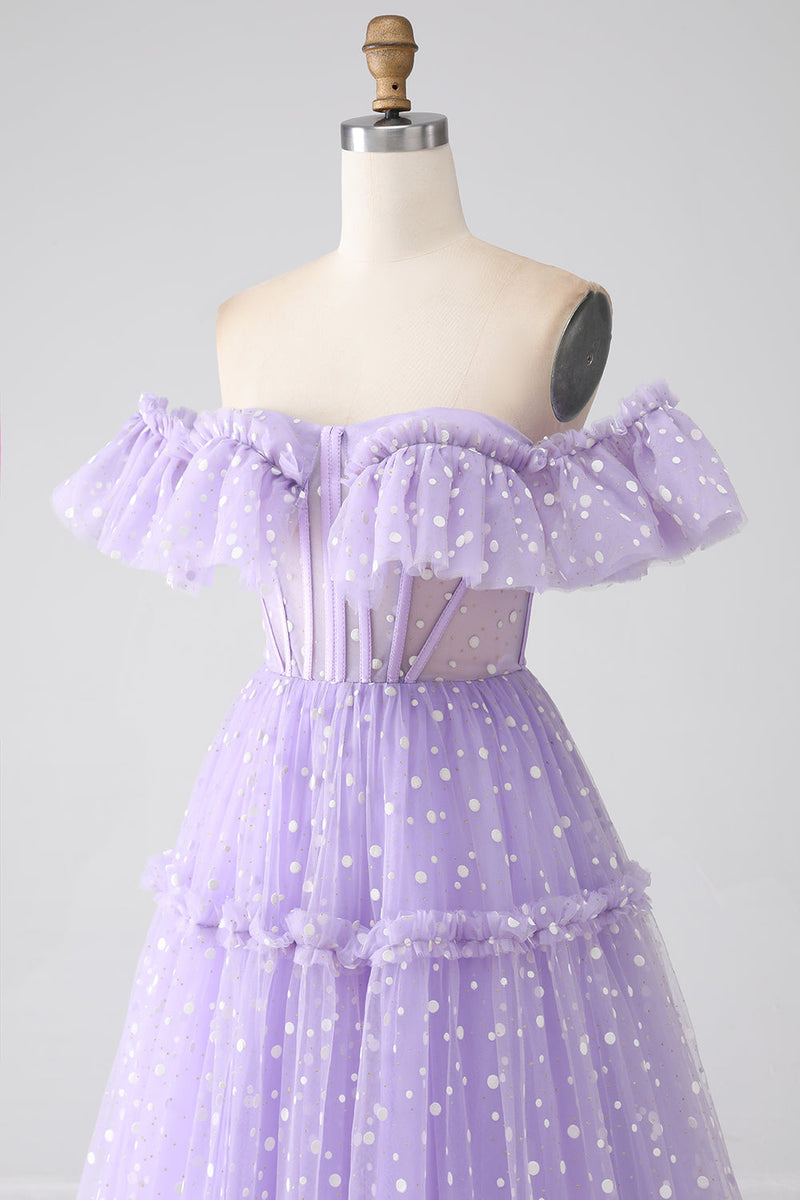 Load image into Gallery viewer, Off The Shoulder Lilac Corset Formal Dress