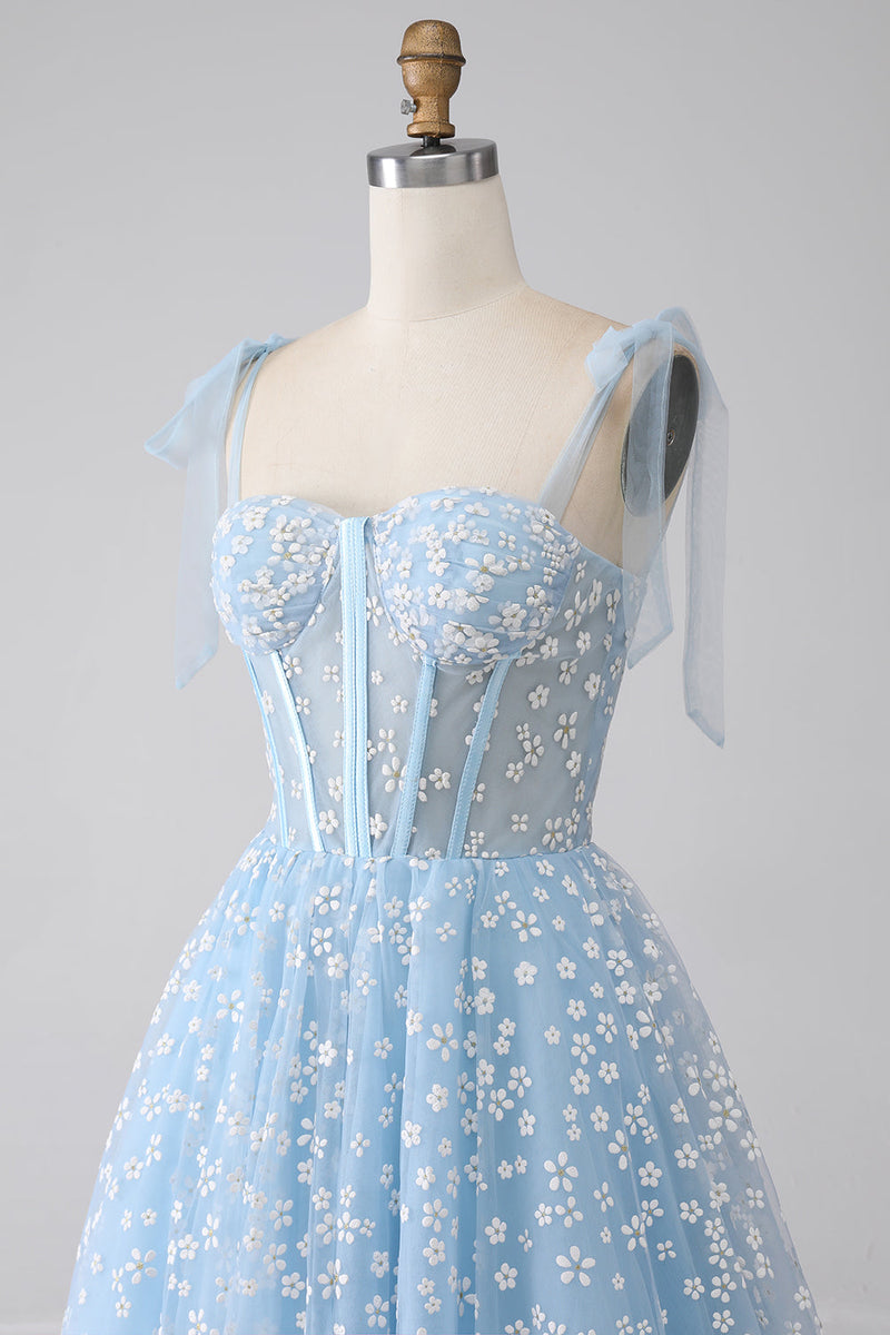 Load image into Gallery viewer, A-Line Spaghetti Straps Sky Blue Corset Formal Dress
