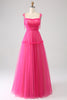 Load image into Gallery viewer, Fuchsia A-Line Ruffled Long Tulle Formal Dress
