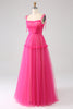 Load image into Gallery viewer, Fuchsia A-Line Ruffled Long Tulle Formal Dress