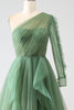 Load image into Gallery viewer, Dark Green A-Line One-Shoulder Long Formal Dresses With Long Sleeves