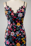 Black Floral Mermaid Spaghetti Straps Long Formal Dress With Embroidery