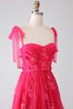 Load image into Gallery viewer, A-Line Spaghetti Straps Fuchsia Long Formal Dress with Slit